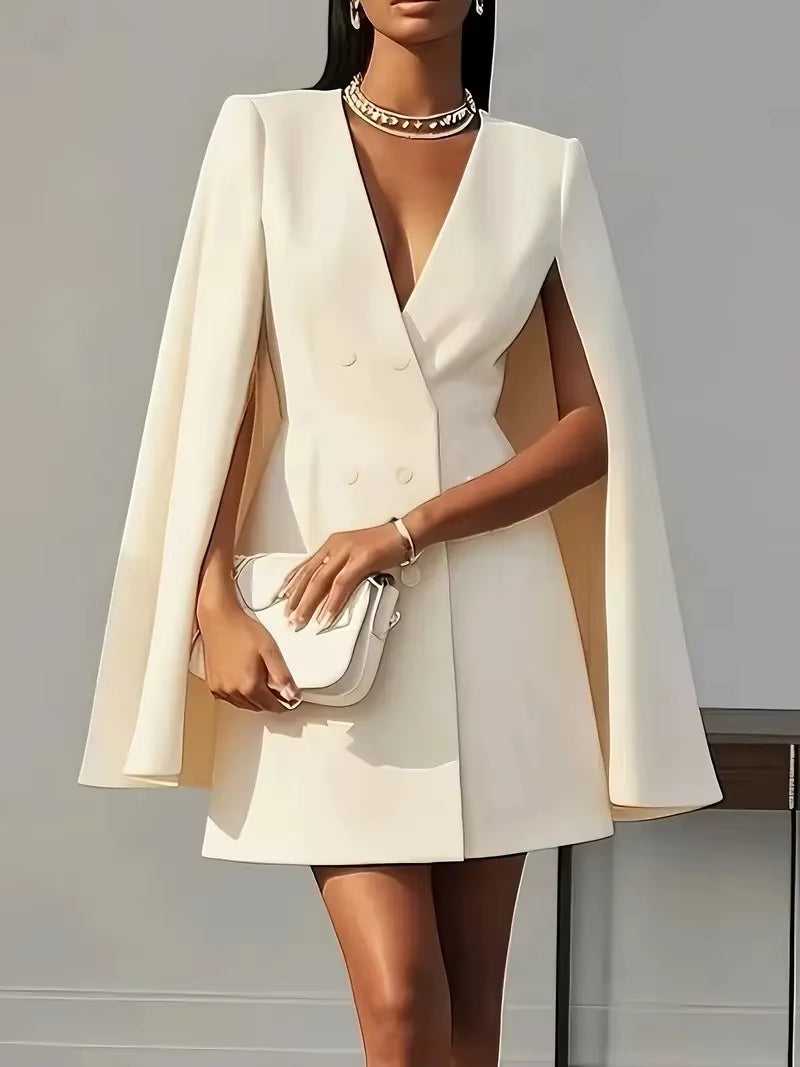 Blazer Elegante Doppiopetto con Maniche a Mantella e Scollo a V