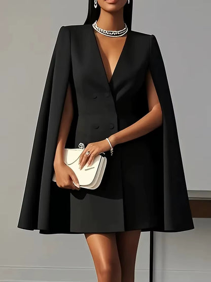 Blazer Elegante Doppiopetto con Maniche a Mantella e Scollo a V