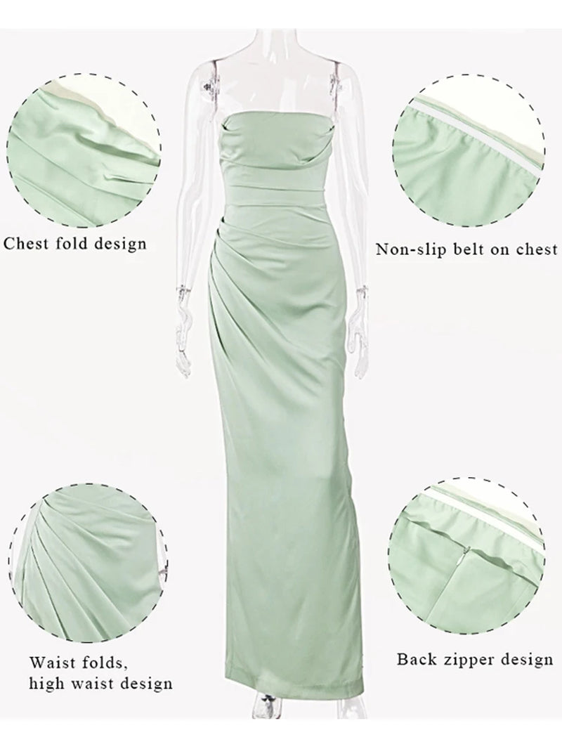 Abito Lungo in Satin Sexy da Donna – Spalle Scoperte, Senza Maniche, Schiena Scoperta