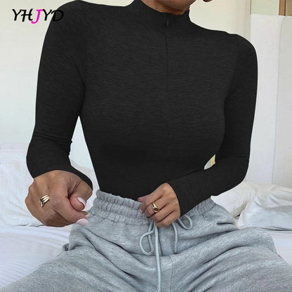 Women'S Sexy Bodysuit Long Sleeve Top 2021 Winter Warm Bodies for Women O-Neck Zip up Skinny Bodysuits Black Gray White Green