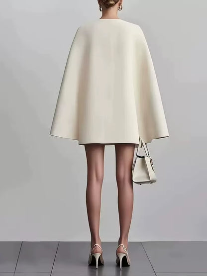 Blazer Elegante Doppiopetto con Maniche a Mantella e Scollo a V